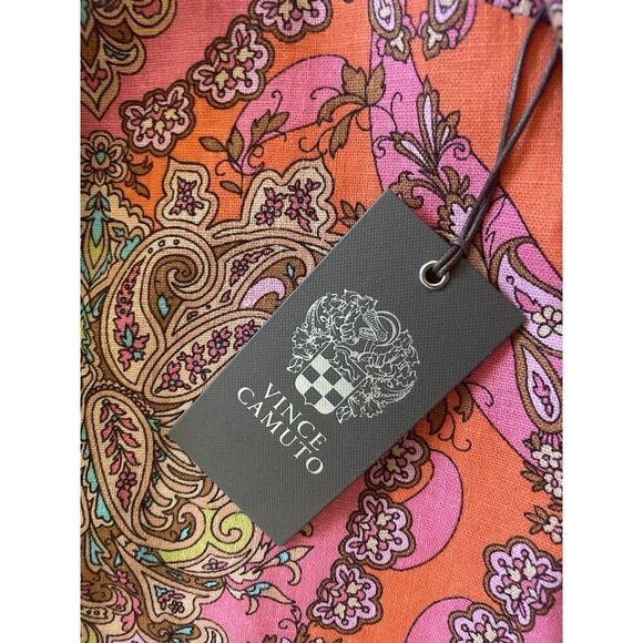 Vince Camuto Off Shoulder Puff Sleeve Paisley Linen Dress Orange Pink 18W - Picture 5 of 10